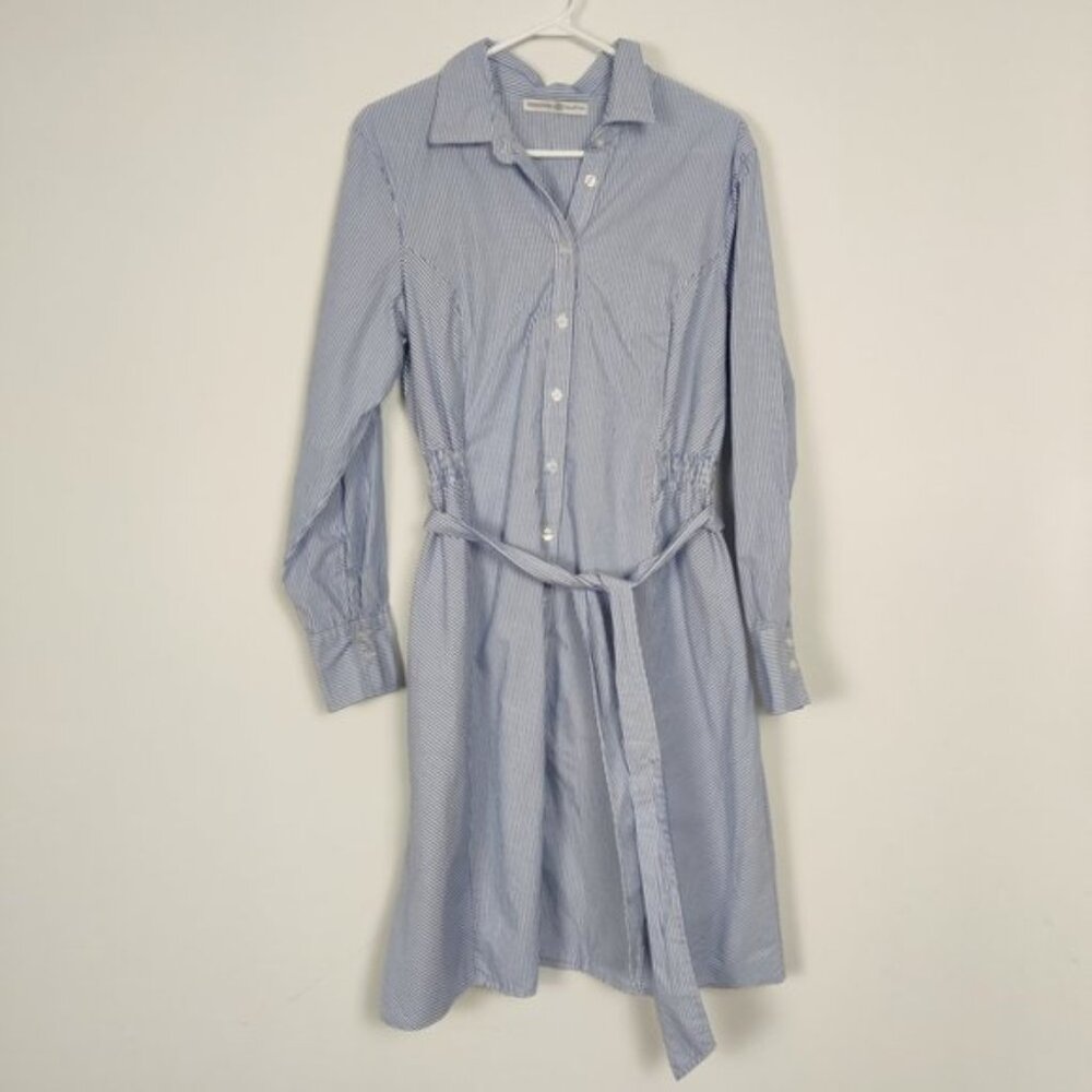 Signature Collection Women's Tunic Size L Shirt Dress Blue White Striped Modest